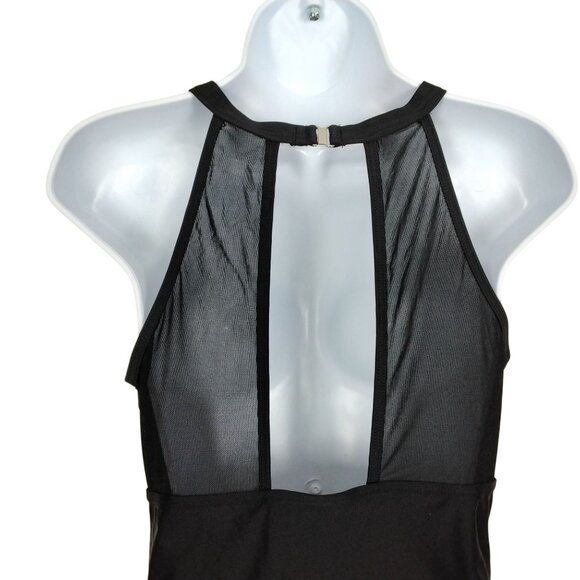 Womens Elegant Halter-Style Black Mesh One-Piece Swimsuit Size L Beach Vacation - Picture 8 of 10